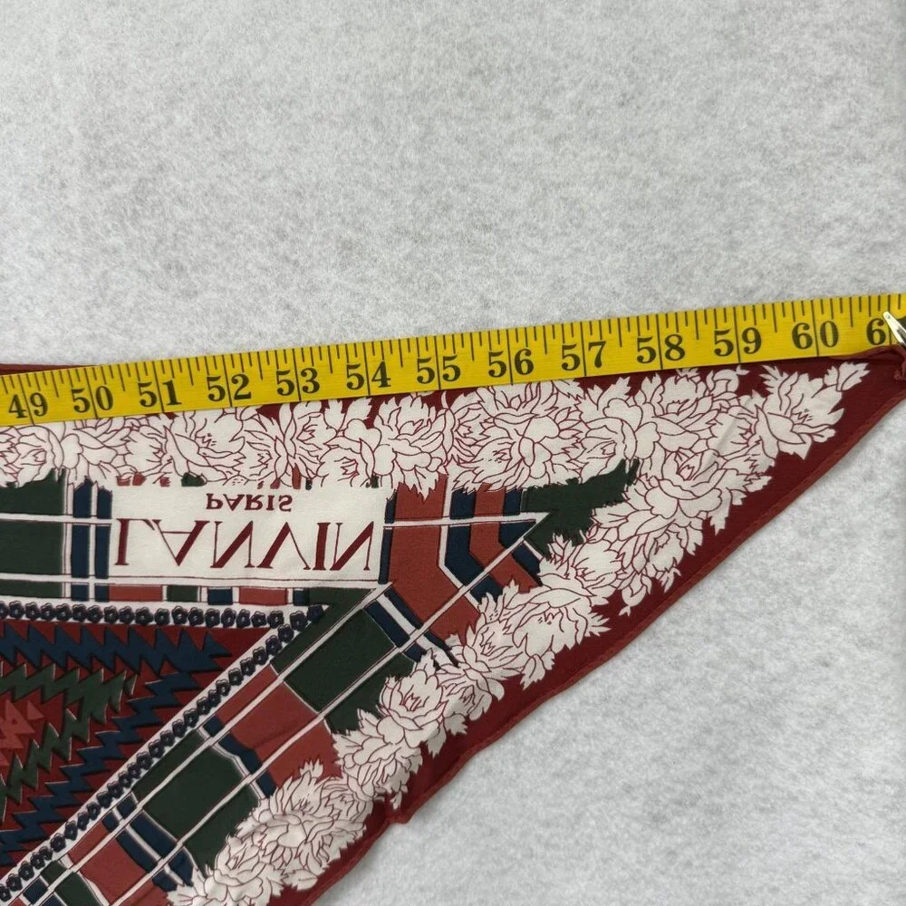 Lanvin Paris Scarf Womens One Size Silk Triangle Floral Plaid Made France Red